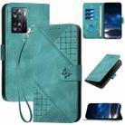 For OPPO A57 4G YX0080 Grid Butterfly Embossed Pattern Flip Leather Phone Case with Lanyard(Light Blue) - 1