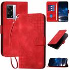 For OPPO A57 4G Global Grid Butterfly Embossed Pattern Leather Phone Case with Lanyard(Red) - 1