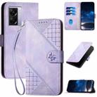 For OPPO A57e 4G Global YX0080 Grid Butterfly Embossed Pattern Flip Leather Phone Case with Lanyard(Light Purple) - 1