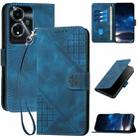 For OPPO A59 5G YX0080 Grid Butterfly Embossed Pattern Flip Leather Phone Case with Lanyard(Dark Blue) - 1