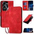 For OPPO A59 5G YX0080 Grid Butterfly Embossed Pattern Flip Leather Phone Case with Lanyard(Red) - 1