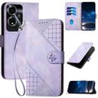 For OPPO A59 5G YX0080 Grid Butterfly Embossed Pattern Flip Leather Phone Case with Lanyard(Light Purple) - 1