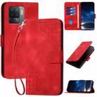 For OPPO Reno5 F 4G / Reno5 Lite YX0080 Grid Butterfly Embossed Pattern Flip Leather Phone Case with Lanyard(Red) - 1