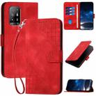 For OPPO F19 Pro+ / A94 4G Grid Butterfly Embossed Pattern Leather Phone Case with Lanyard(Red) - 1