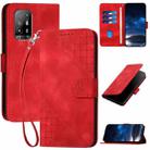 For OPPO Reno5 Lite Grid Butterfly Embossed Pattern Leather Phone Case with Lanyard(Red) - 1