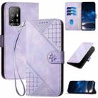 For OPPO Reno5 Lite YX0080 Grid Butterfly Embossed Pattern Flip Leather Phone Case with Lanyard(Light Purple) - 1