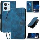 For OPPO Reno8 5G Global YX0080 Grid Butterfly Embossed Pattern Flip Leather Phone Case with Lanyard(Dark Blue) - 1