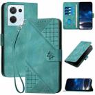 For OPPO Reno8 5G Global YX0080 Grid Butterfly Embossed Pattern Flip Leather Phone Case with Lanyard(Light Blue) - 1