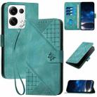 For OPPO Reno8 Pro 5G Global YX0080 Grid Butterfly Embossed Pattern Flip Leather Phone Case with Lanyard(Light Blue) - 1