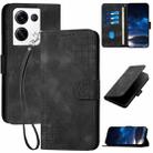 For OPPO Reno10 Pro 5G Global Grid Butterfly Embossed Pattern Leather Phone Case with Lanyard(Black) - 1