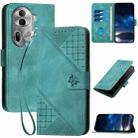 For OPPO Reno11 Pro Global YX0080 Grid Butterfly Embossed Pattern Flip Leather Phone Case with Lanyard(Light Blue) - 1