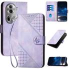 For OPPO Reno11 Pro Global YX0080 Grid Butterfly Embossed Pattern Flip Leather Phone Case with Lanyard(Light Purple) - 1