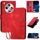 For OPPO Find X8 Grid Butterfly Embossed Pattern Leather Phone Case with Lanyard(Red) - 1