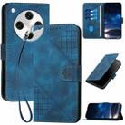 For OPPO Find X8 Pro Grid Butterfly Embossed Pattern Leather Phone Case with Lanyard(Dark Blue) - 1
