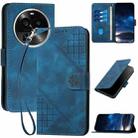 For OPPO Find X6 Pro Grid Butterfly Embossed Pattern Leather Phone Case with Lanyard(Dark Blue) - 1