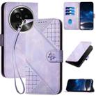For OPPO Find X6 Pro Grid Butterfly Embossed Pattern Leather Phone Case with Lanyard(Light Purple) - 1