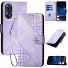 For OPPO Reno8 T 4G Grid Butterfly Embossed Pattern Leather Phone Case with Lanyard(Light Purple) - 1
