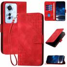 For OPPO Reno11 F / F25 Pro Grid Butterfly Embossed Pattern Leather Phone Case with Lanyard(Red) - 1