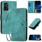 For OPPO A36 / A76 / A96 / K10 Grid Butterfly Embossed Pattern Leather Phone Case with Lanyard(Light Blue) - 1