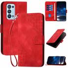 For OPPO Reno6 Pro+ 5G Grid Butterfly Embossed Pattern Leather Phone Case with Lanyard(Red) - 1
