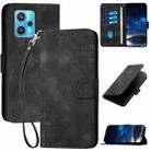 For Realme 9 Pro+ Grid Butterfly Embossed Pattern Leather Phone Case with Lanyard(Black) - 1