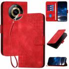 For Realme 11 5G Global Grid Butterfly Embossed Pattern Leather Phone Case with Lanyard(Red) - 1