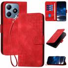 For Realme C61 Global YX0080 Grid Butterfly Embossed Pattern Flip Leather Phone Case with Lanyard(Red) - 1