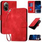 For Realme 12 Lite 4G Global YX0080 Grid Butterfly Embossed Pattern Flip Leather Phone Case with Lanyard(Red) - 1