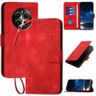 For Realme 12+ 5G Global YX0080 Grid Butterfly Embossed Pattern Flip Leather Phone Case with Lanyard(Red) - 1