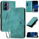 For Realme C33 Global Grid Butterfly Embossed Pattern Leather Phone Case with Lanyard(Light Blue) - 1