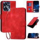 For Realme C55 4G Global YX0080 Grid Butterfly Embossed Pattern Flip Leather Phone Case with Lanyard(Red) - 1