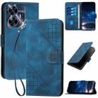 For Realme Narzo N55 YX0080 Grid Butterfly Embossed Pattern Flip Leather Phone Case with Lanyard(Dark Blue) - 1