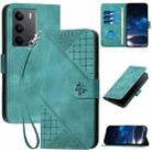 For Realme C75 Global Grid Butterfly Embossed Pattern Leather Phone Case with Lanyard(Light Blue) - 1
