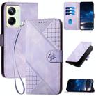 For Realme 10 Pro Grid Butterfly Embossed Pattern Leather Phone Case with Lanyard(Light Purple) - 1