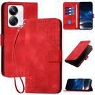 For Realme 10 Pro+ Grid Butterfly Embossed Pattern Leather Phone Case with Lanyard(Red) - 1