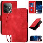 For Realme GT 6 / GT 6T Grid Butterfly Embossed Pattern Leather Phone Case with Lanyard(Red) - 1