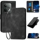 For Realme GT 6 / GT 6T Grid Butterfly Embossed Pattern Leather Phone Case with Lanyard(Black) - 1