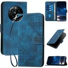 For Realme GT5 Pro Grid Butterfly Embossed Pattern Leather Phone Case with Lanyard(Dark Blue) - 1
