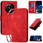 For Realme GT5 Pro Grid Butterfly Embossed Pattern Leather Phone Case with Lanyard(Red) - 1