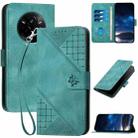 For Realme 14 Pro Grid Butterfly Embossed Pattern Leather Phone Case with Lanyard(Light Blue) - 1
