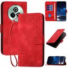 For Realme P3 Pro Grid Butterfly Embossed Pattern Leather Phone Case with Lanyard(Red) - 1