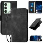 For Realme 14x Global Grid Butterfly Embossed Pattern Leather Phone Case with Lanyard(Black) - 1