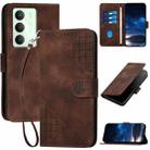 For Realme 14x Global Grid Butterfly Embossed Pattern Leather Phone Case with Lanyard(Coffee) - 1