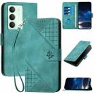 For Realme 14x Global Grid Butterfly Embossed Pattern Leather Phone Case with Lanyard(Light Blue) - 1