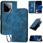 For Realme GT 7 India Grid Butterfly Embossed Pattern Leather Phone Case with Lanyard(Dark Blue) - 1