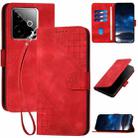 For Realme GT 7 India Grid Butterfly Embossed Pattern Leather Phone Case with Lanyard(Red) - 1