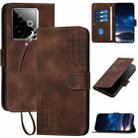 For Realme GT 7 India Grid Butterfly Embossed Pattern Leather Phone Case with Lanyard(Coffee) - 1