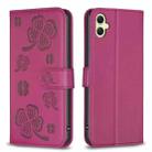 For Samsung Galaxy A06 Four-leaf Embossed Leather Phone Case(Rose Red) - 1