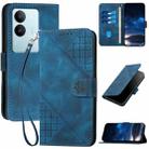 For vivo V29 5G Global YX0080 Grid Butterfly Embossed Pattern Flip Leather Phone Case with Lanyard(Dark Blue) - 1