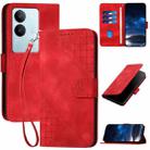 For vivo V29 5G Global YX0080 Grid Butterfly Embossed Pattern Flip Leather Phone Case with Lanyard(Red) - 1